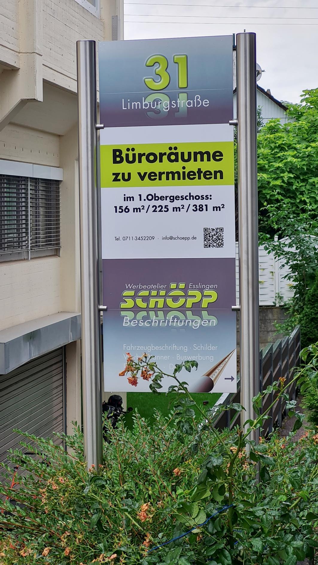 Werbeschild foliert in Esslingen.
